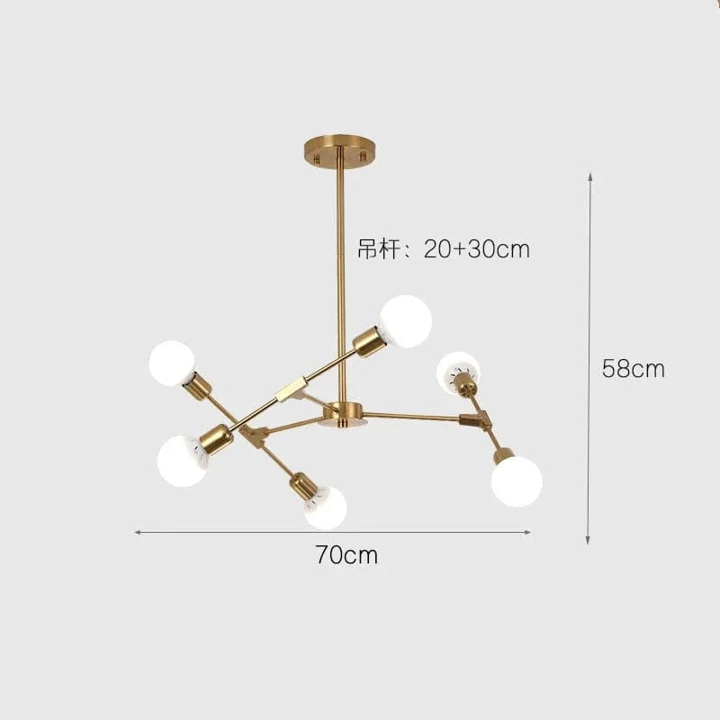 Lustre Vintage Nordique Moderne pour Restaurants Eclatants | Marco Lucetti Or 6 têtes