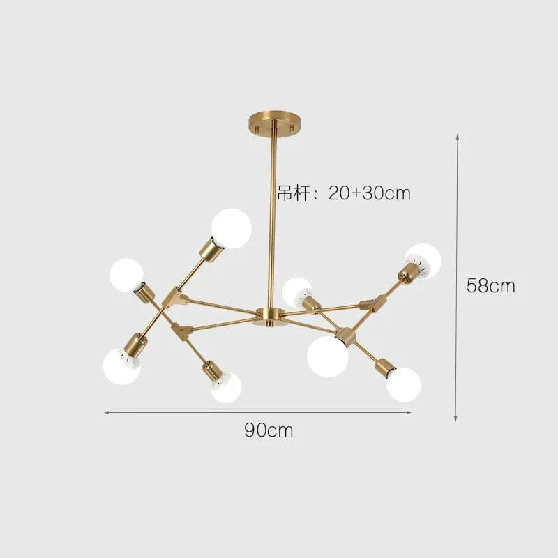 Lustre Vintage Nordique Moderne pour Restaurants Eclatants | Marco Lucetti Or 8 têtes
