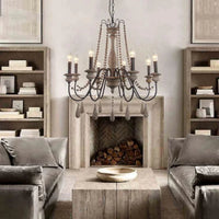 Lustre Vintage Rustique en Bois avec Perles pour un Éclairage Intérieur Élégant | Marco Lucetti