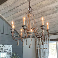 Lustre Vintage Rustique en Bois avec Perles pour un Éclairage Intérieur Élégant | Marco Lucetti