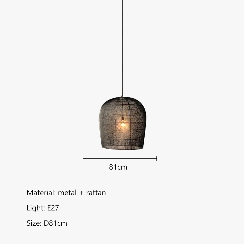 Suspension japonaise en rotin wabi-sabi avec éclairage LED
