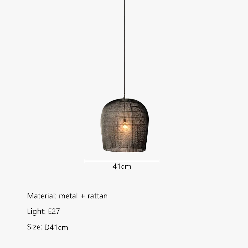 Suspension japonaise en rotin wabi-sabi avec éclairage LED
