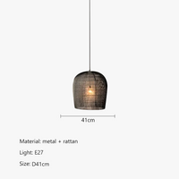 Suspension japonaise en rotin wabi-sabi avec éclairage LED