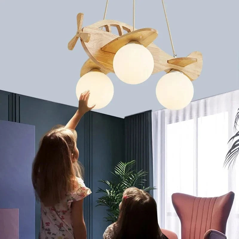 Lustres Avion LED en Bois pour Enfants - Décor de Chambre Moderne | Marco Lucetti