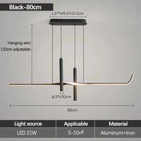  Lustres De Luxe Modernes Longue Bande Lustre Projecteurs Sala Jantar | Marco Lucetti L80cm noir / Lumière froide