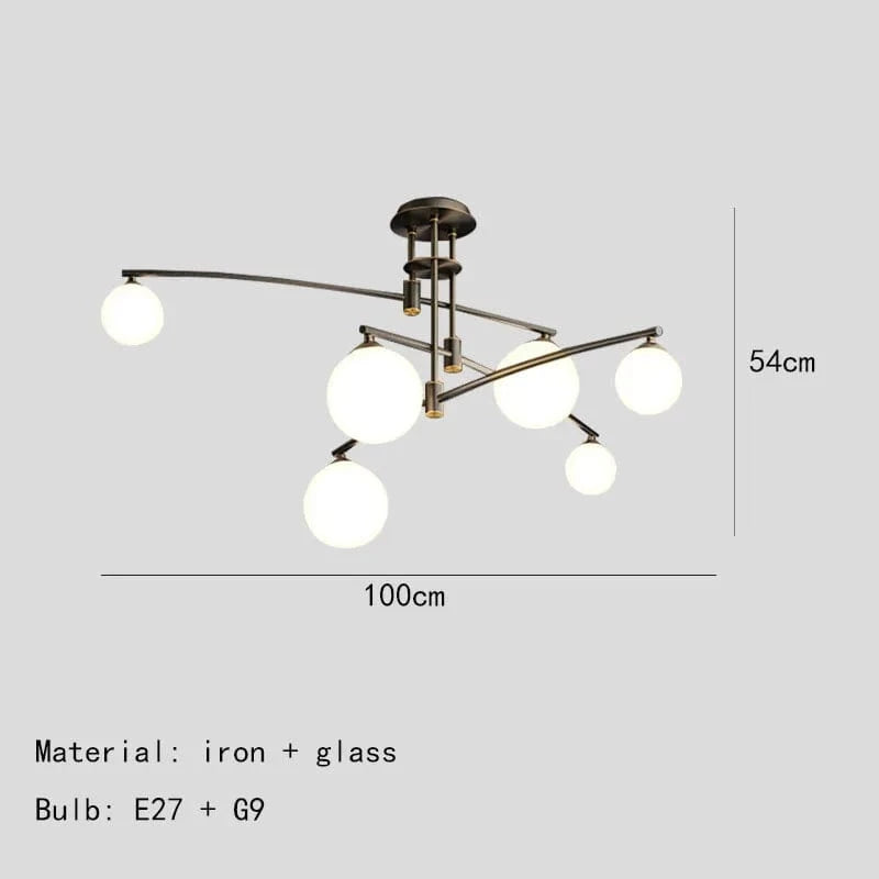 Lustres en verre pour suspension de barre de cuisine | Marco Lucetti 6 lumières-noir / Blanc chaud