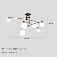 Lustres en verre pour suspension de barre de cuisine | Marco Lucetti 6 lumières-noir / Blanc chaud