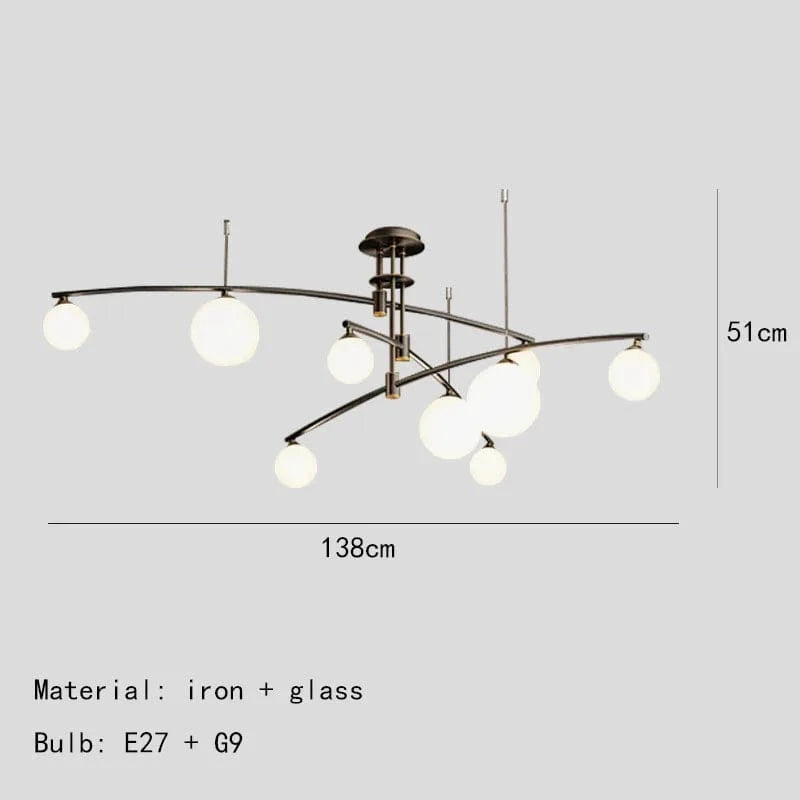 Lustres en verre pour suspension de barre de cuisine | Marco Lucetti 9 lumières-noir / Blanc chaud
