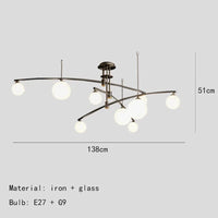 Lustres en verre pour suspension de barre de cuisine | Marco Lucetti 9 lumières-noir / Blanc chaud