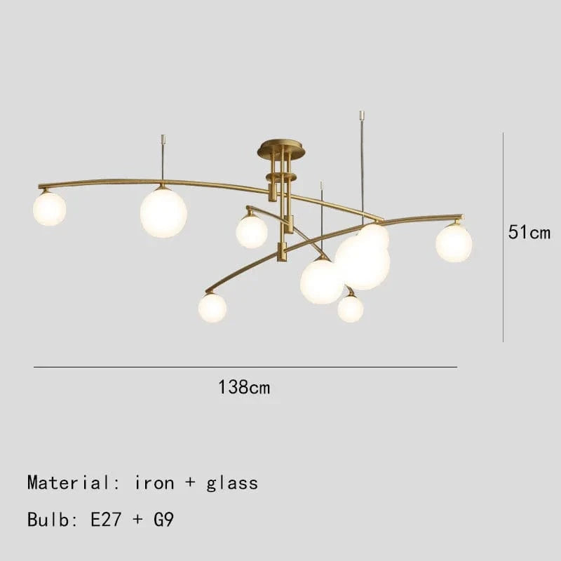 Lustres en verre pour suspension de barre de cuisine | Marco Lucetti 9 lumières-or / Blanc chaud