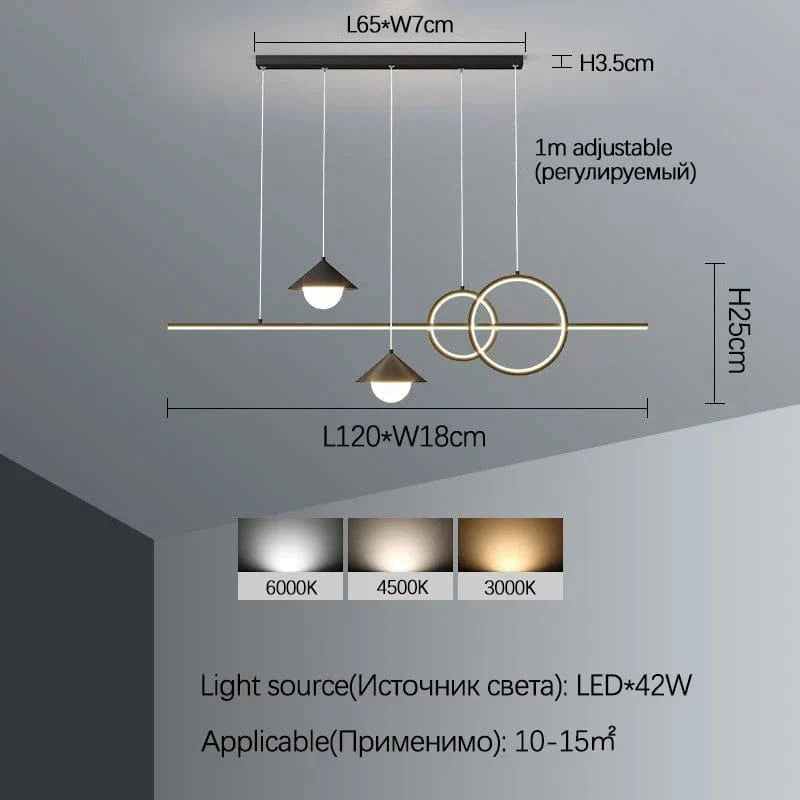 Lustres Luxe Moderne Longue Bande Led - Création Lumineuse pour Déco Salle à Manger et Salon | Marco Lucetti B Noir L120cm / 3 couleurs