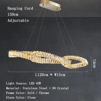 Lustres modernes en cristal de luxe LED Suspended Gold | Marco Lucetti A 120cm / Cadre chromé / Lumière chaude