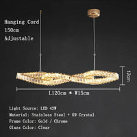 Lustres modernes en cristal de luxe LED Suspended Gold | Marco Lucetti B 120 cm / Cadre chromé / Lumière chaude