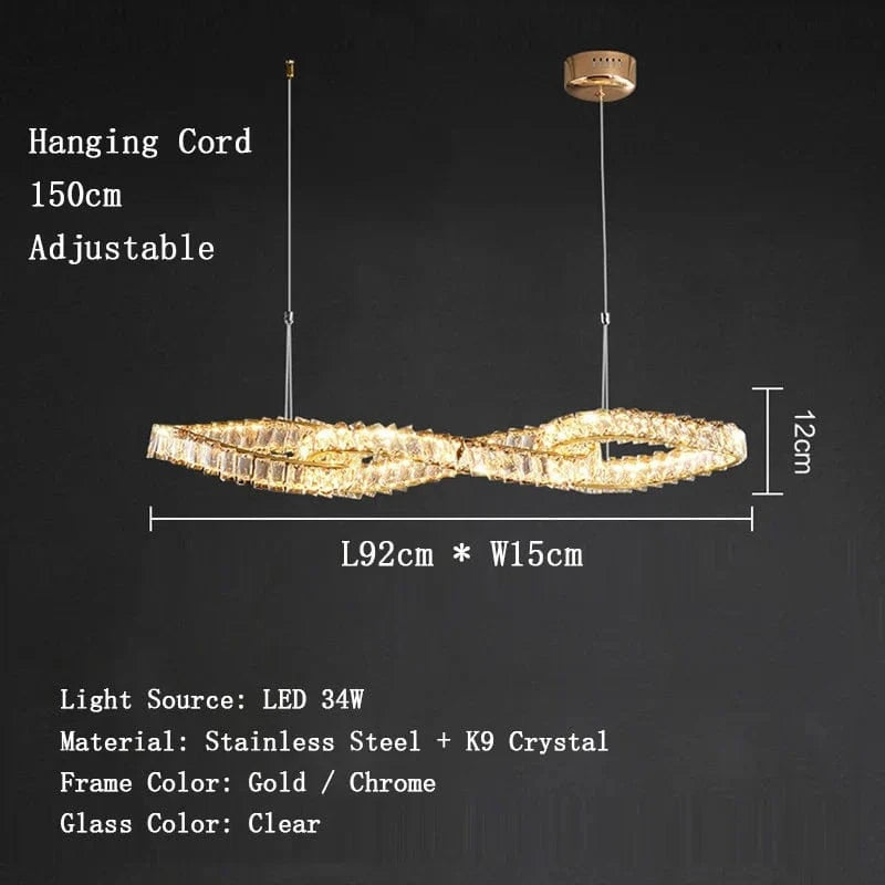 Lustres modernes en cristal de luxe LED Suspended Gold | Marco Lucetti B 92 cm / Cadre chromé / Intensité variable à distance