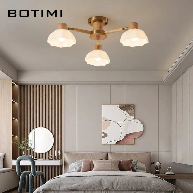 Lustres modernes nordiques en bois de caoutchouc avec lampadaires en verre pour salon blanc chaud et lumière froide | Marco Lucetti