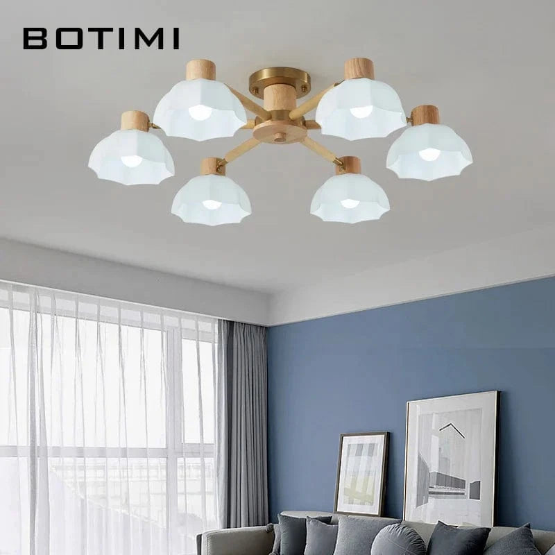 Lustres modernes nordiques en bois de caoutchouc avec lampadaires en verre pour salon blanc chaud et lumière froide | Marco Lucetti