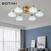 Lustres modernes nordiques en bois de caoutchouc avec lampadaires en verre pour salon blanc chaud et lumière froide | Marco Lucetti