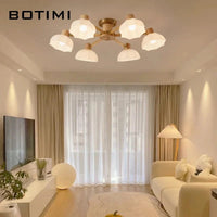 Lustres modernes nordiques en bois de caoutchouc avec lampadaires en verre pour salon blanc chaud et lumière froide | Marco Lucetti