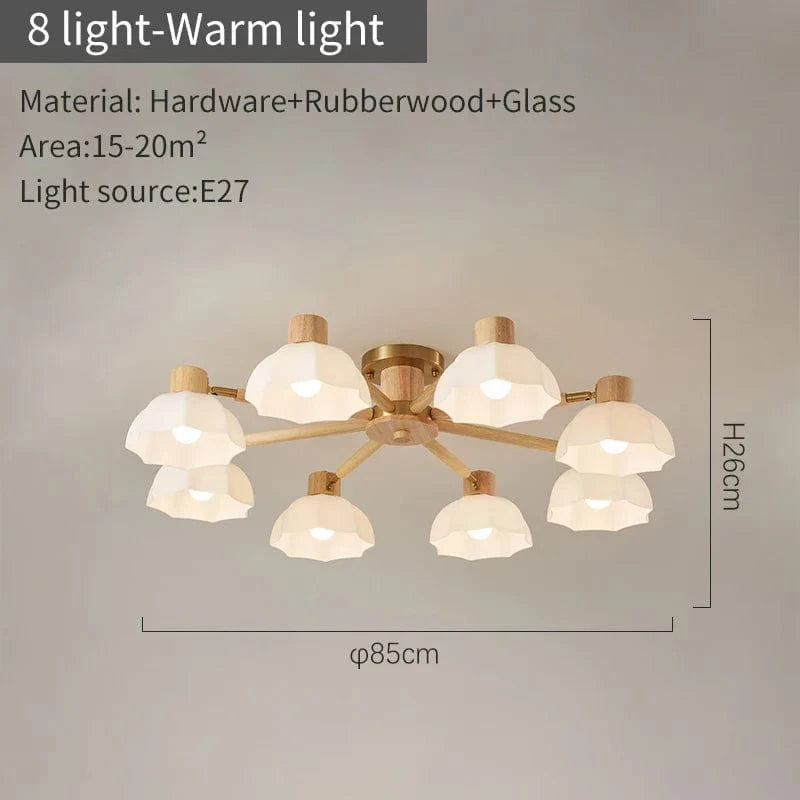 Lustres modernes nordiques en bois de caoutchouc avec lampadaires en verre pour salon blanc chaud et lumière froide | Marco Lucetti 8 lumières lumière chaude