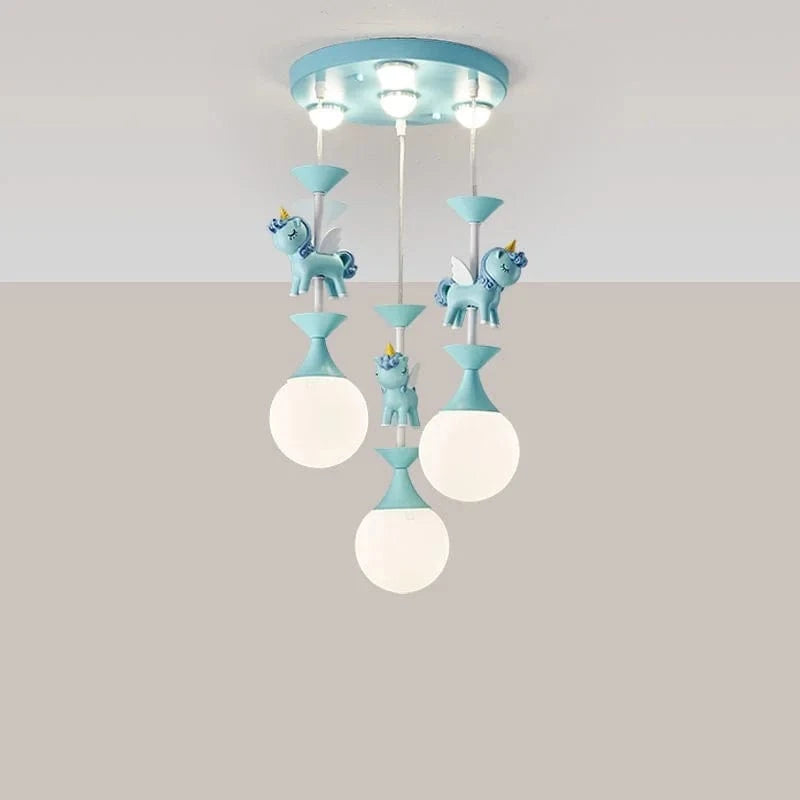 Lustres pour chambre d'enfants : Plafonnier mignon et moderne avec LED créative et motif animal | Marco Lucetti 3 têtes 41W Bleu / Gradation à distance RC