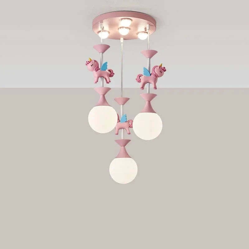 Lustres pour chambre d'enfants : Plafonnier mignon et moderne avec LED créative et motif animal | Marco Lucetti 3 têtes 41W Rose / Gradation à distance RC