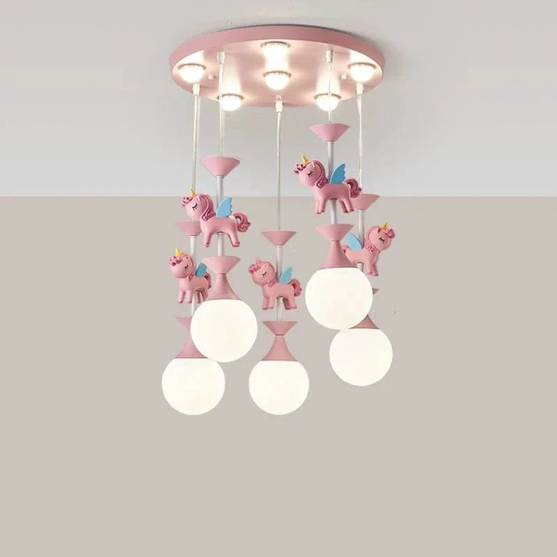 Lustres pour chambre d'enfants : Plafonnier mignon et moderne avec LED créative et motif animal | Marco Lucetti 5 têtes 65W Rose / Gradation à distance RC