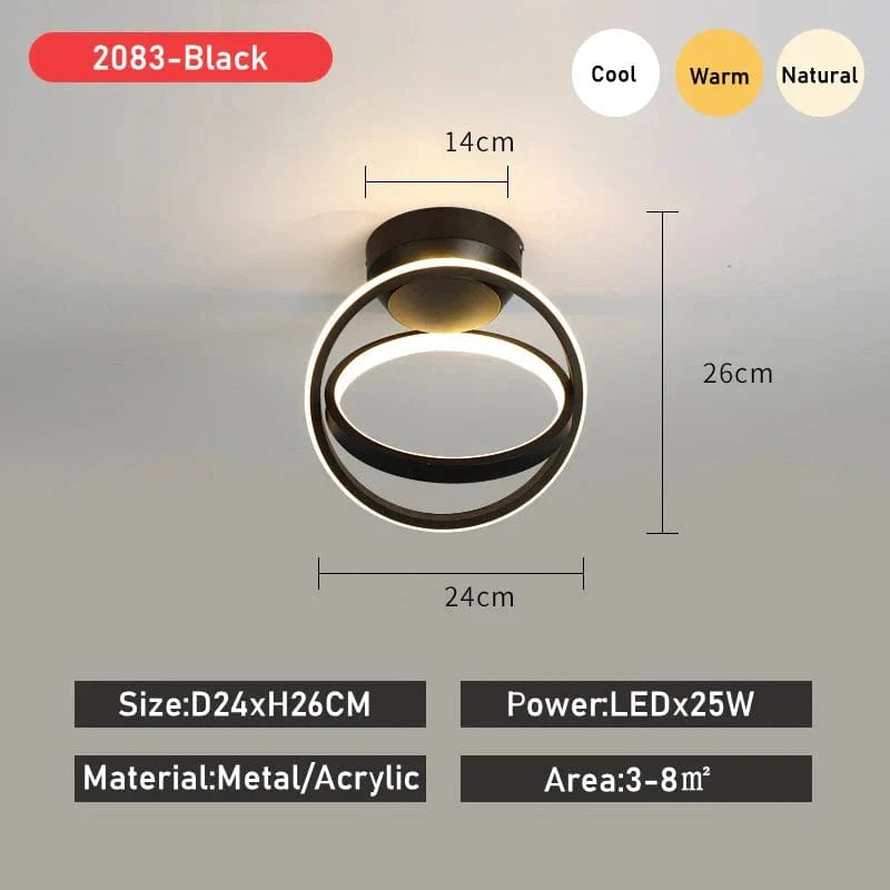 Luxaria - Plafonnier LED Moderne pour Allée, Vestiaire, Couloir, Balcon et Foyer | Marco Lucetti Noir A / Blanc froid