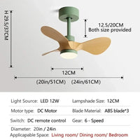 Mini Ventilateur de Plafond Moderne avec Lumières pour Enfants - Collection Kids Cool Breeze | Marco Lucetti Grain de bois vert / 24 pouces / 110V