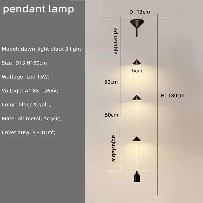 Minimal Nordic - Chevet Lampadaire LED Moderne en Métal et Marbre | Marco Lucetti Suspendre noir 3 lumières B / Lumière chaude 3000K