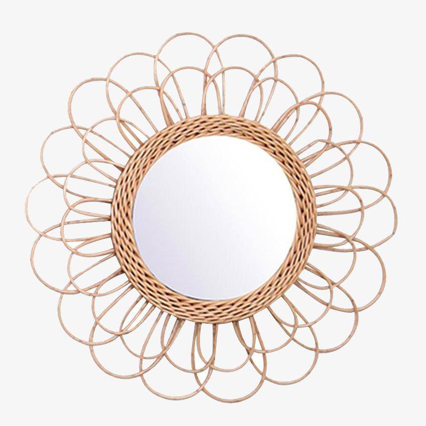 Miroir mural rond en rotin, design floral