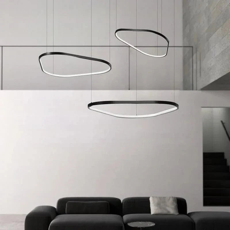 Modern Lustre Noir Irregulier avec Éclairage LED pour Salon et Salle à Manger - Décor Nordique pour la Maison et la Chambre | Marco Lucetti