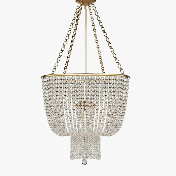 Lustre en cristal doré/chrome avec perles en bois - Éclairage LED E14 reconnaissable