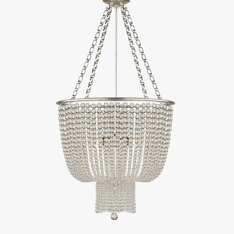 Lustre en cristal doré/chrome avec perles en bois - Éclairage LED E14 reconnaissable