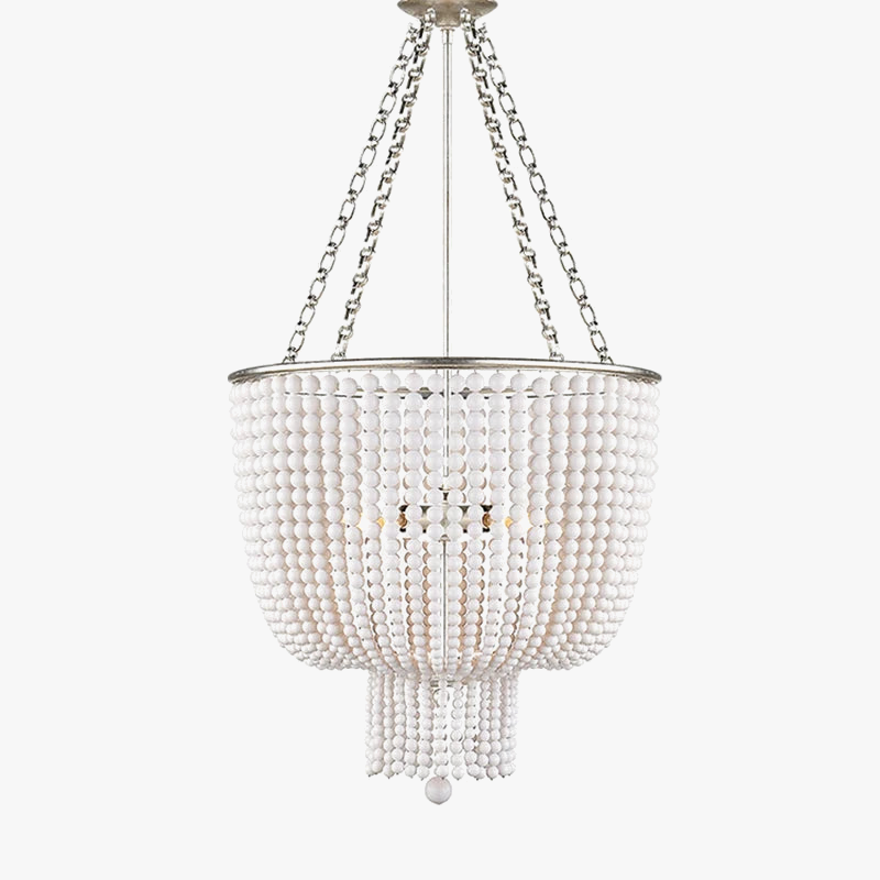 Lustre en cristal doré/chrome avec perles en bois - Éclairage LED E14 reconnaissable