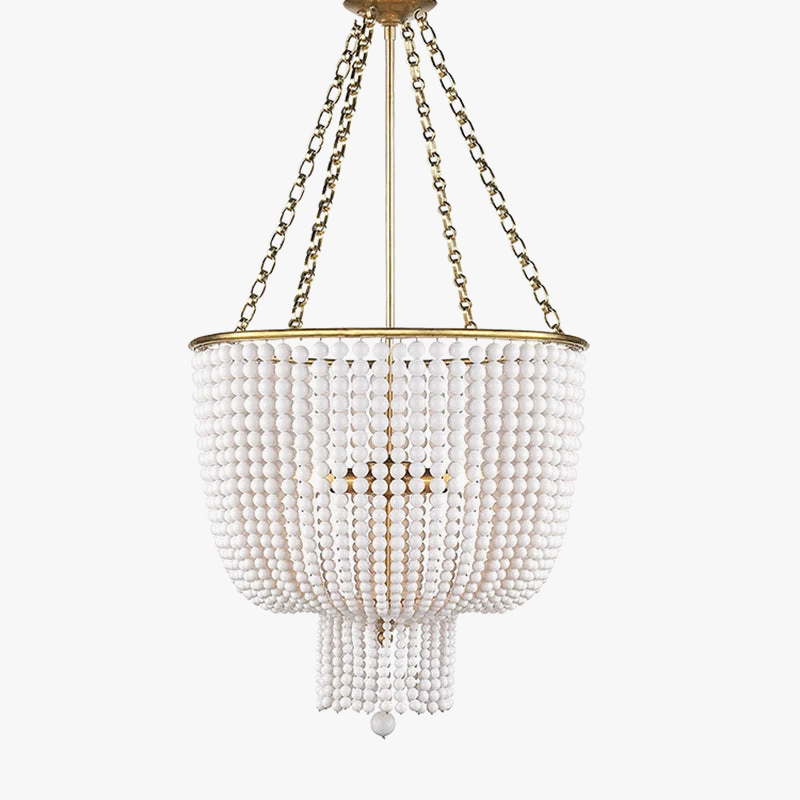 Lustre en cristal doré/chrome avec perles en bois - Éclairage LED E14 reconnaissable