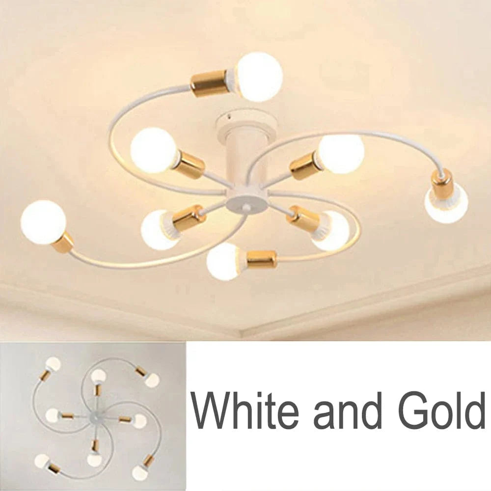 Modren - Suspension nordique en fer à plusieurs têtes | Marco Lucetti Blanc et Or 8H / Ampoule Blanc Froid 220V