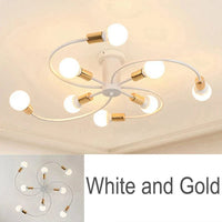 Modren - Suspension nordique en fer à plusieurs têtes | Marco Lucetti Blanc et Or 8H / Ampoule Blanc Froid 220V