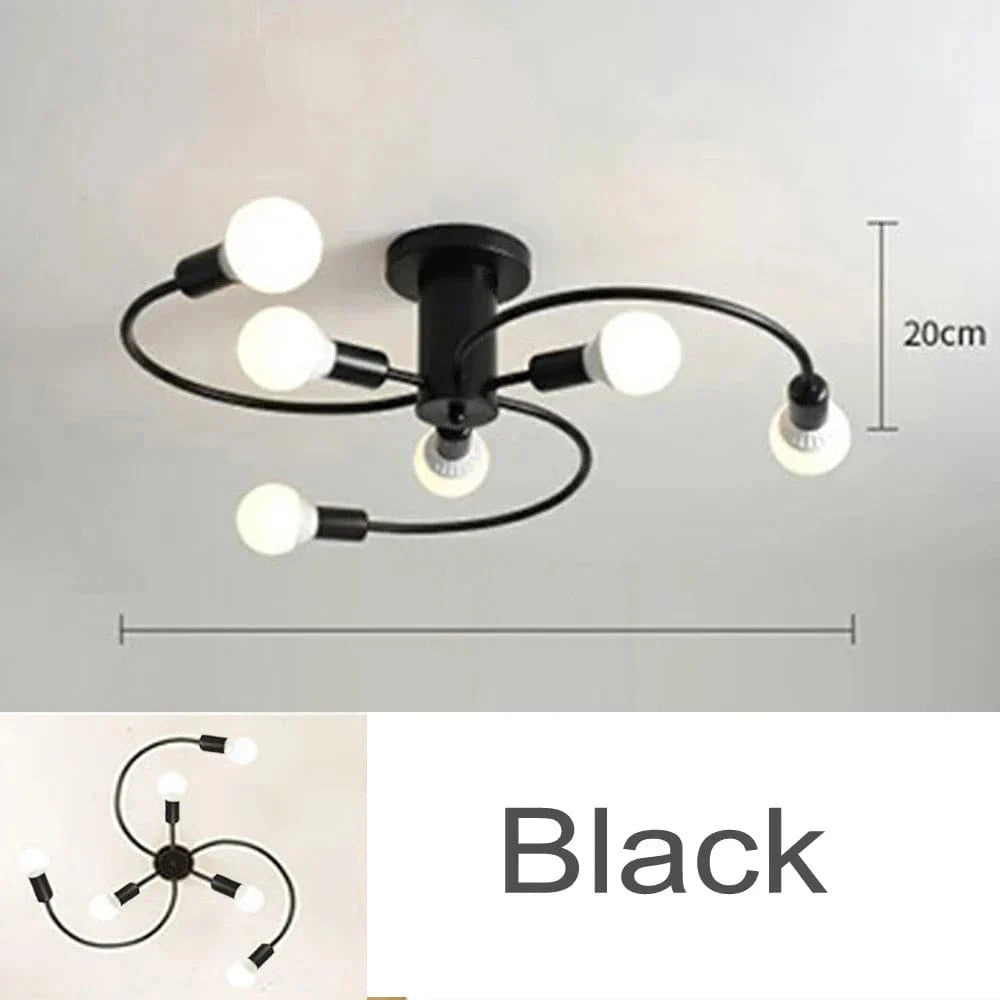 Modren - Suspension nordique en fer à plusieurs têtes | Marco Lucetti Noir 6H / Ampoule Blanc Froid 220V