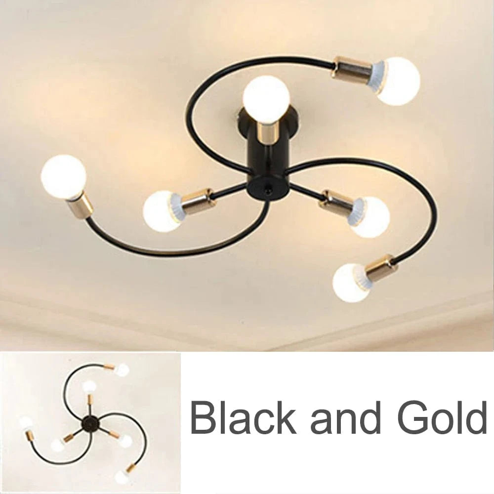 Modren - Suspension nordique en fer à plusieurs têtes | Marco Lucetti Noir et Or 6H / Ampoule Blanc Froid 220V