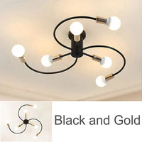 Modren - Suspension nordique en fer à plusieurs têtes | Marco Lucetti Noir et Or 6H / Ampoule Blanc Froid 220V
