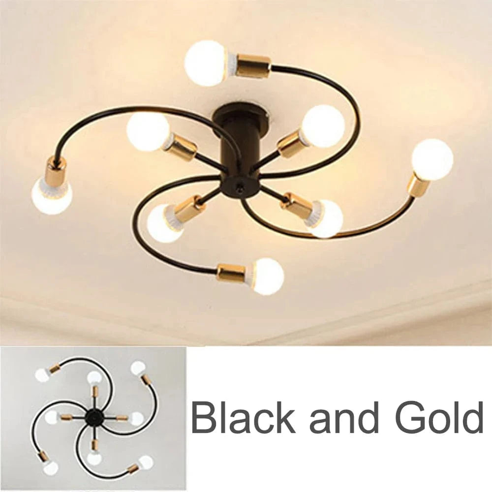 Modren - Suspension nordique en fer à plusieurs têtes | Marco Lucetti Noir et Or 8H / Ampoule Blanc Froid 220V