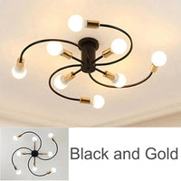 Modren - Suspension nordique en fer à plusieurs têtes | Marco Lucetti Noir et Or 8H / Ampoule Blanc Froid 220V