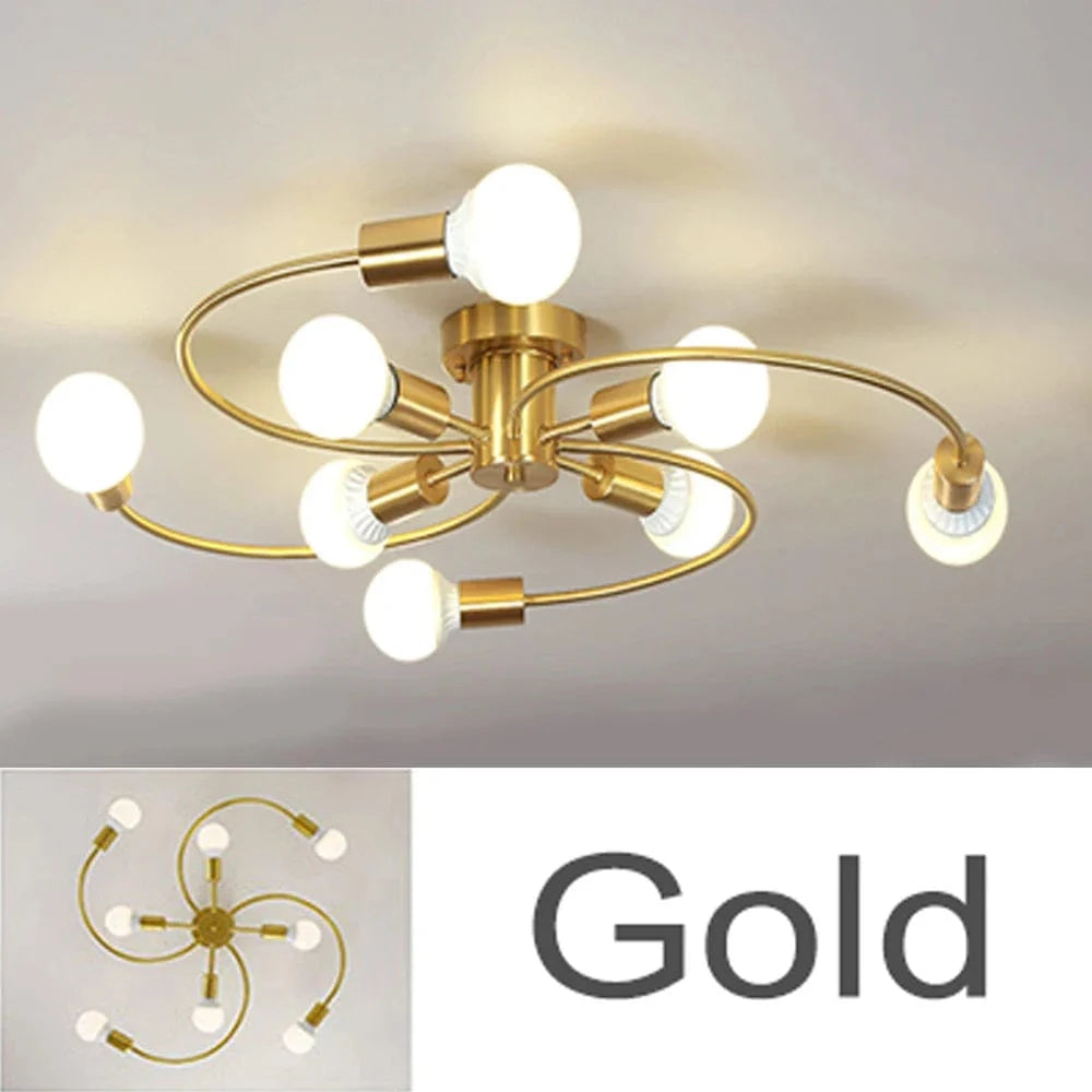 Modren - Suspension nordique en fer à plusieurs têtes | Marco Lucetti Or 8H / Ampoule Blanc Froid 220V