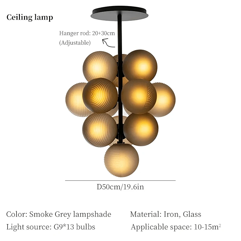Moonriver Lighting - Lustre Raisin Créatif Moderne Boule de Verre | Marco Lucetti Plafond Gris Fumée / Lumière neutre