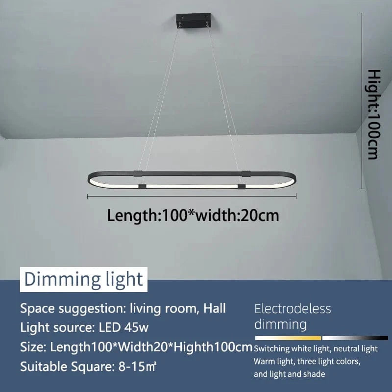 NEO Gleam - Lustre LED Moderne pour Salle à Manger et Cuisine | Marco Lucetti L1000xL200xH1200mm / RC à intensité variable avec application / Chine