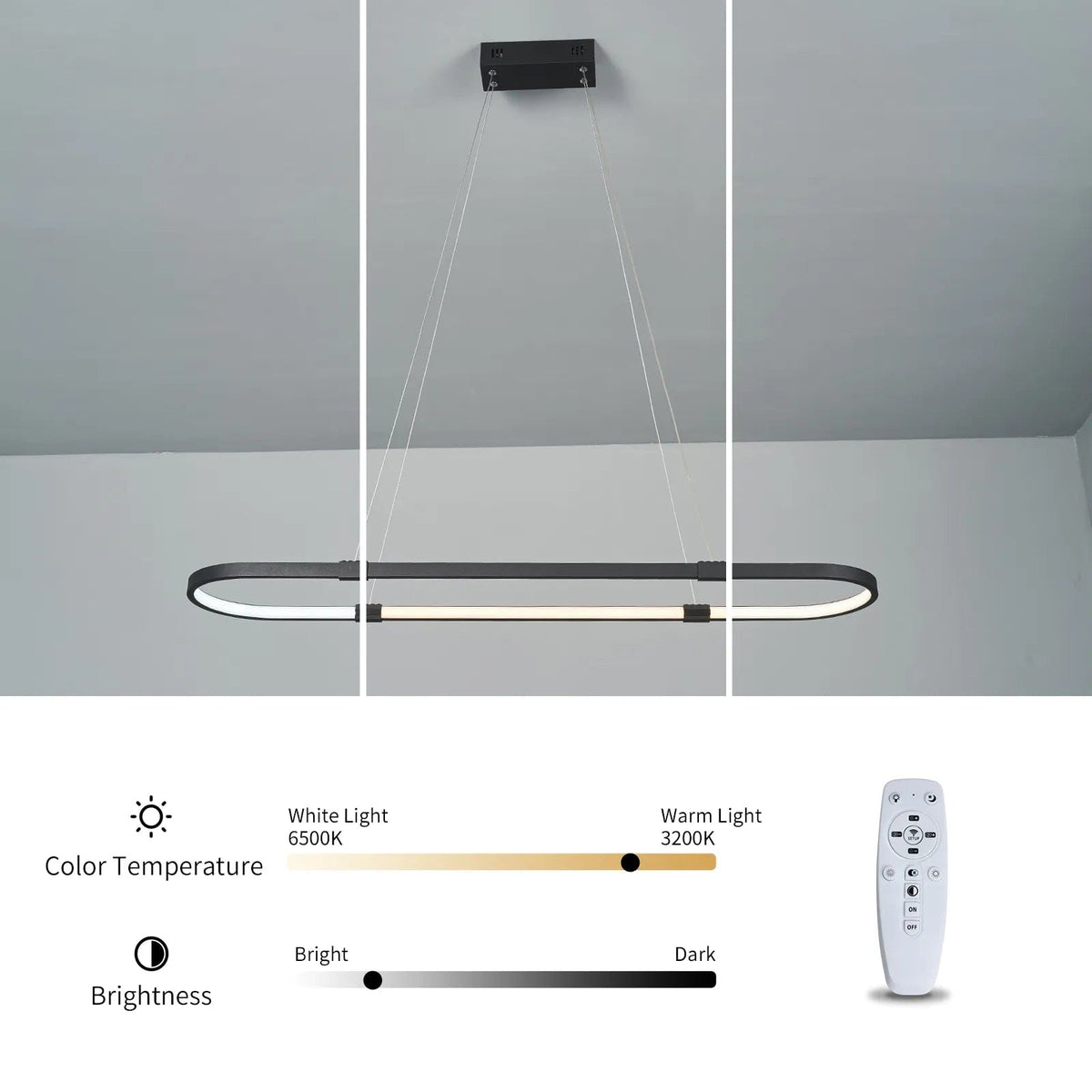NEO Gleam - Lustre LED Moderne pour Salle à Manger et Cuisine | Marco Lucetti L1000xL200xH1200mm / RC à intensité variable avec application / Chine