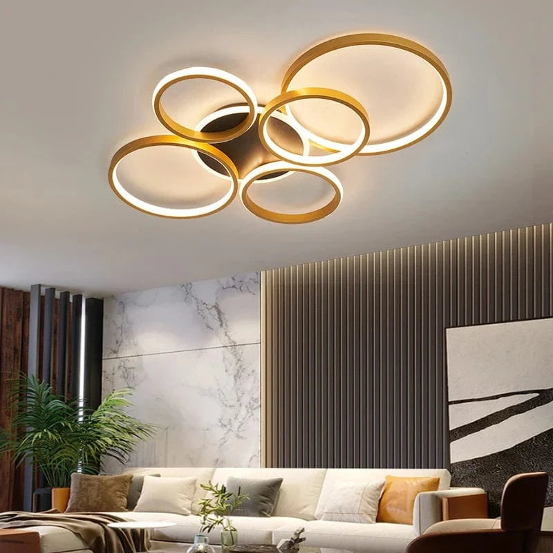 NEO Gleam - Lustre Moderne pour Plafond - Lumières de Salon et de Chambre - Noir/Or - LED - AC85-265V | Marco Lucetti