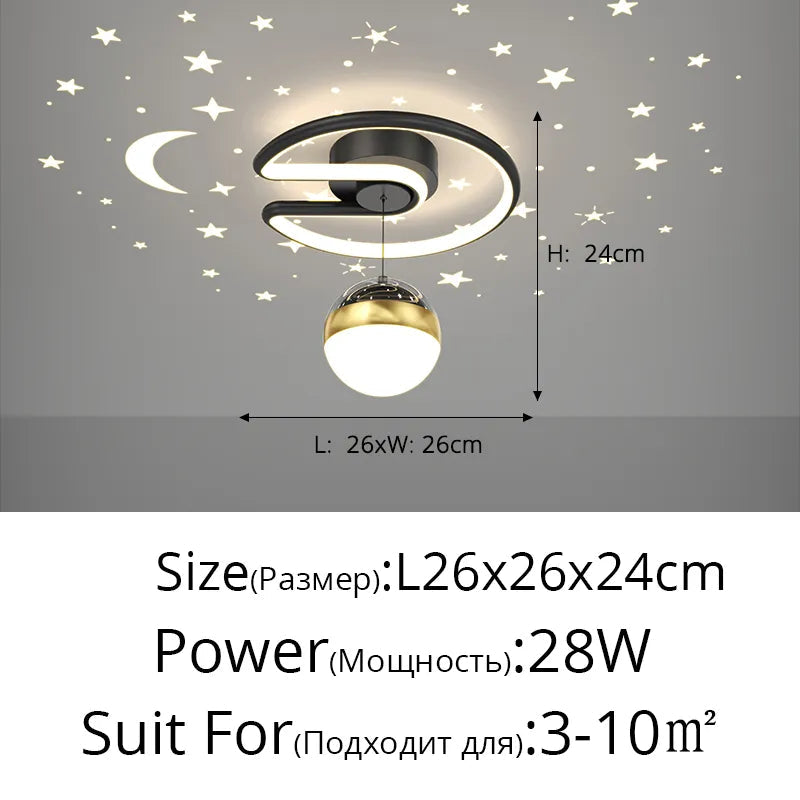Plafonnier LED 28W Noir Gris pour Couloir avec Boule de Verre Nuances - Effet Etoile