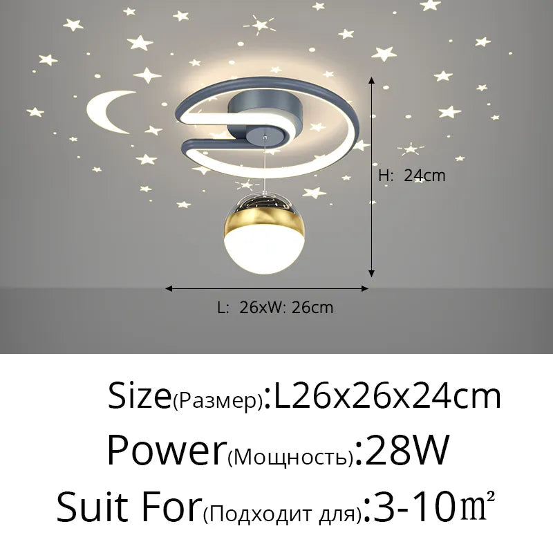 Plafonnier LED 28W Noir Gris pour Couloir avec Boule de Verre Nuances - Effet Etoile