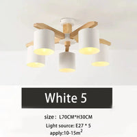 Nordic Hotel™ - Lustre de plafond  en bois massif pour un éclairage moderne de restaurant, chambre et salon | Marco Lucetti Blanc 5 lumières / CHINE